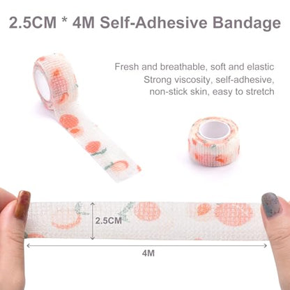 6 Rolls Self Adhesive Bandage Wrap Cute Elastic Cohesive Bandage | Colorful Fruit Vet Tape Wrap for Athletic Sports Finger Wrist Ankle (6 Rolls-Fruit) - color: 6 Rolls-fruit