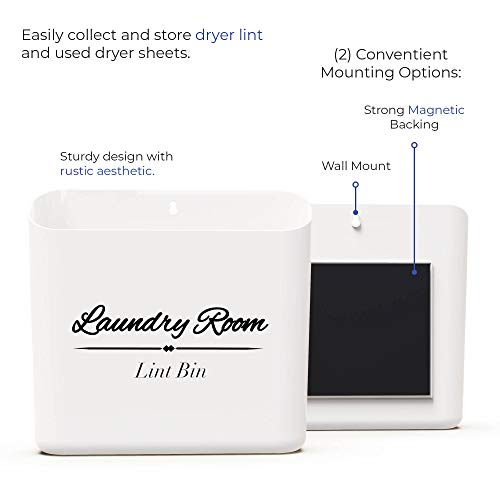 ALBEN Bundle: Magnetic Lint Bin for Laundry Room, Wool Dryer Balls, and Mesh Garment Bags - The Ultimate Lint Container for Laundry Room and More (Farmhouse White)