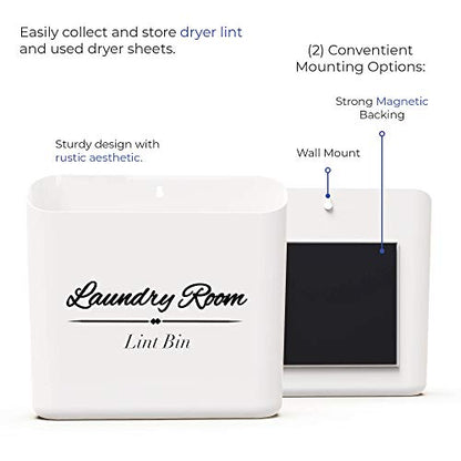 ALBEN Bundle: Magnetic Lint Bin for Laundry Room, Wool Dryer Balls, and Mesh Garment Bags - The Ultimate Lint Container for Laundry Room and More (Farmhouse White)