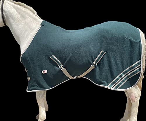 Majestic Ally Anti Pill Fleece Horse Blanket /Sheet with Silver Braided Rope (Hunter Green, 76) - color: Hunter Green, size: 76