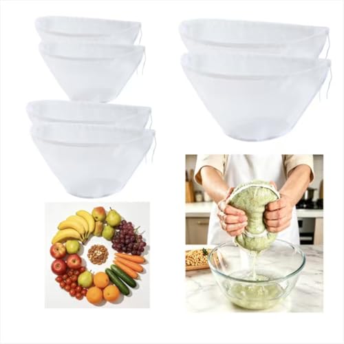 6PCS Reusable Nylon Strainer Bag, Fine Mesh Strainers & Cheese Cloths for Straining, Ultra Fine Mesh Filter Bags for Nut Milk, Soy Milk, Juice, Dumpling Fillings, 3 Sizes 2S 2M 2L