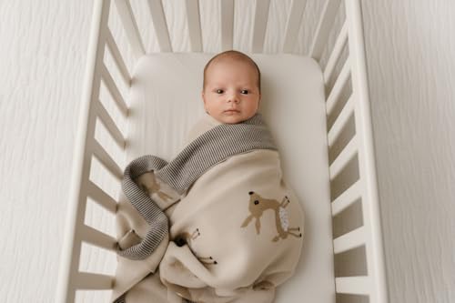 Knit Baby Swaddle Blanket - 100% Cotton Soft Cozy Receiving Swaddling Stroller Blanket Quilt for Shower Gift Registry for Newborns Infants Toddlers Gender Neutral (Deer - Taupe) - color: 07 - Deer - Taupe