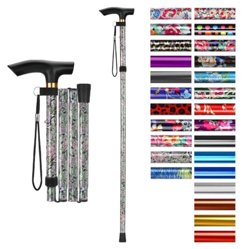 supregear Folding Cane, 5-Level Adjustable Height Walking Stick Lightweight Collapsible Portable Travel Cane with Wrist Strap and T Handle for Elderly Disabled Men Women - color: Grass Green