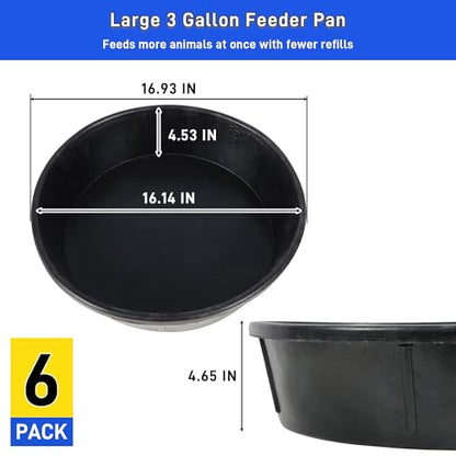 6Pcs Rubber Feeder Pan 3 Gallon/12 Quart Heavy Duty Rubber Horse Feed Bucket, Deep Rubber Feeding Water Bowl Chicken Dust Bath Tub Container for Livestock Goat Pig Dog Duck Fram Small Animals