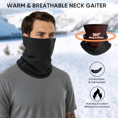 TICONN Neck Gaiter for Men Women, Cooling Bandana Face Mask Cover Gator - color: Black-2pk, style: Fleece