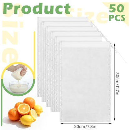 50 Pack Nylon Straining Nut Milk Bag 11.7" x 7.8" Fine Mesh Food Strainer Filter Cheese Cloth Bags for Nut Milk Juice Yogurt Cold Brew Tea Coffee Home Brewing