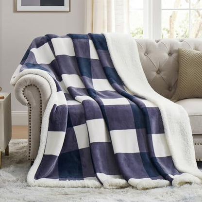 PU MEI Sherpa Blanket Fleece Throw Blanket Twin Plaid Thick Bed Blanket, Soft Warm Cozy Blue Checkered Throw Blanket 60"*80" - color: Blue Checkered, size: 60"*80"