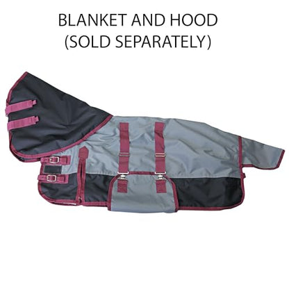 Grewal Equestrian 1200D Ripstop Pony Hood For Blanket - color: Grey/Burgundy Trim, size: 48"