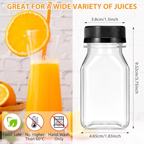 Gerrii 50 Pcs 4 oz Plastic Juice Bottles with Lid Small Reusable Clear Bottles with Caps Containers Bulk, Freezer Safe, Leakproof for Milk Smoothies Drinking Fridge (White and Black) - color: White and Black