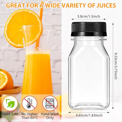 Gerrii 50 Pcs 4 oz Plastic Juice Bottles with Lid Small Reusable Clear Bottles with Caps Containers Bulk, Freezer Safe, Leakproof for Milk Smoothies Drinking Fridge (White and Black) - color: White and Black
