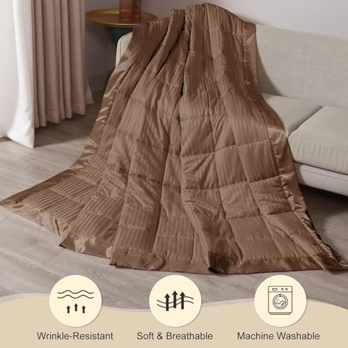 downluxe Weighted Blanket King Size, 18 lb Weighted Blanket with Glass Beads for All Season, Machine Washable Heavy Blanket (Brown, 90 X 108 Inch) - color: Brown, size: Weighted King,18lb