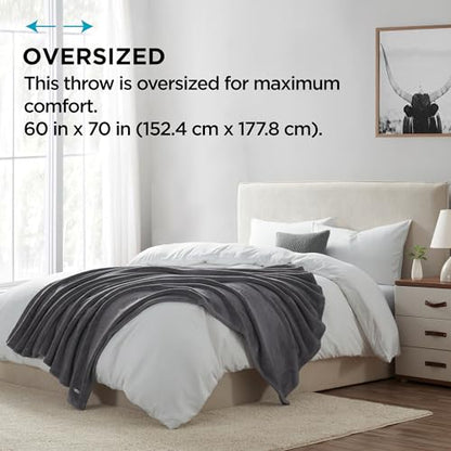 Brookstone Nap Plush Throw Blanket for Couch | Warm & Super Soft Blanket with Unmatched Heavy, Dense, and Ultra-Comfy Throw | Luxurious Drape, Cozying Up on a Sofa, Chair | Silver - color: Silver