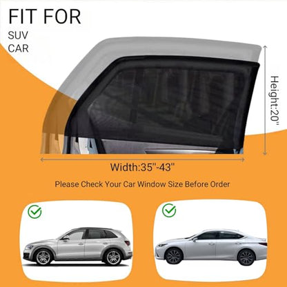 2 Pack Car Window Rear Side Mesh Screen 20"x43" Medium for Most SUVs | Elastic Breathable Mesh UV Protection Window Screen Sunshades Fit for Most Cars, SUVs for Car Camping Overnight Sleeping - size: Medium (up to 20" x 43")