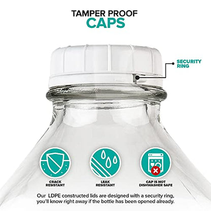 Stock Your Home Half Gallon Glass Bottle with Lid (1 Pack) 64 Oz Jugs and 3 White Caps, Reusable Food Grade Container for Refrigerator, Bottles for Juice, Oat or Plant Milks, Water, Honey - size: 64oz, style: 1 Pack