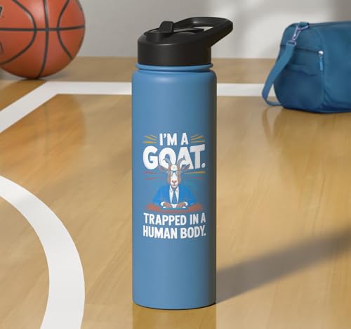 I´m A Goat Trapped In A Human Body Coat Pygmy Goat Farmer Stainless Steel Insulated Water Bottle - color: Light Blue