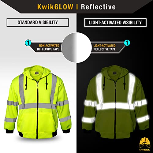 KwikSafety - Charlotte, NC - Men's Fleece Safety Hoodie | PPE Hi Vis Lightweight Reflective Jacket - color: Yellow, size: X-Large