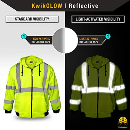 KwikSafety - Charlotte, NC - Men's Fleece Safety Hoodie | PPE Hi Vis Lightweight Reflective Jacket - color: Yellow, size: X-Large