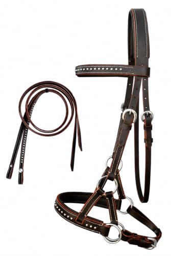 CHALLENGER English Western Horse Leather BITLESS Bridle SIDEPULL Halter REINS Brown 7708BRF
