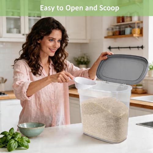Rice Storage Container 15-20 Lbs, Tall Flour Bin Container with Scoop, Cup - color: Gray White