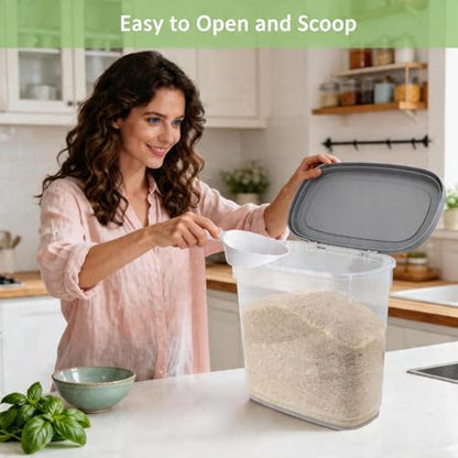 Rice Storage Container 15-20 Lbs, Tall Flour Bin Container with Scoop, Cup - color: Gray White