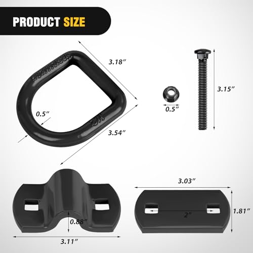 Nilight 4 PCS 1/2" D Ring Tie Down Anchor Bolts on Trailer | Heavy Duty Rings with Screws Bolts on Trailer Truck Bed Cargo 12000 Lbs Break Strength Hook Black - color: Black