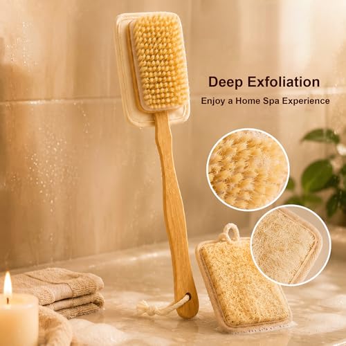 Back Scrubber for Shower, Long Handle Boar Bristle Body Brush | Exfoliating,Wet & Dry Use,Durable Wooden Handle,Self-Care Gift,Shower Essential,Ergonomic Grip,Full Back Coverage