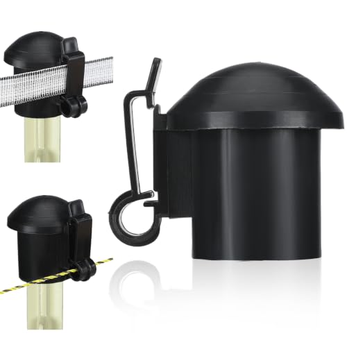 DoubleFill 1 Pcs Electric Fence Insulators and T Post Safety Cap, Black - color: Black