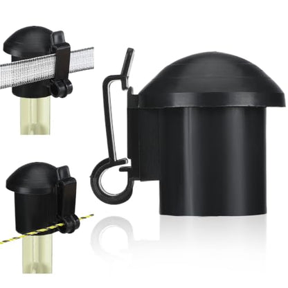 DoubleFill 1 Pcs Electric Fence Insulators and T Post Safety Cap, Black - color: Black