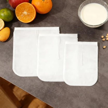Nut Milk Bag Reusable 3 Pack (8"x12"/10"x12"/13"x13") Fine Mesh Nylon Cheese Cloth Strainer Bags for Straining Almond Milk, Soy Milk, Greek Yogurt, Cold Brew Coffee, Juice, Tea, Tofu, Chees