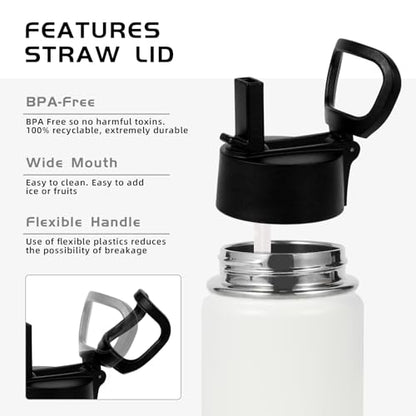 Volhoply 14oz KIds Stainless Steel Insulated Leakproof Water Bottle with Straw Lid and Silicone Boot,BPA-Free Easy Use for Boys&Girls,Double Wall Vacuum Bottles(White,1) - color: White