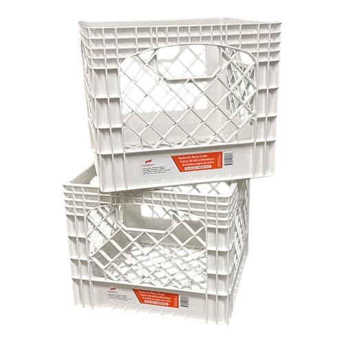 Juggernaut 2 Pack Storage Milk Crates, Plastic Stackable Containers, 18 Qt - Large Bins for Organizing Homes, Offices, Garages, White