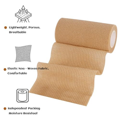 6 Rolls Elastic Self Adhesive Bandage Wrap 4 Inch, Breathable Non Woven Cohesive Bandage, Vet Wrap for Dogs, Ankle Sprains Swelling Medical First Aid Tape, Sports Athletic Tape Brown - color: 4 Inch-6 Count Brown