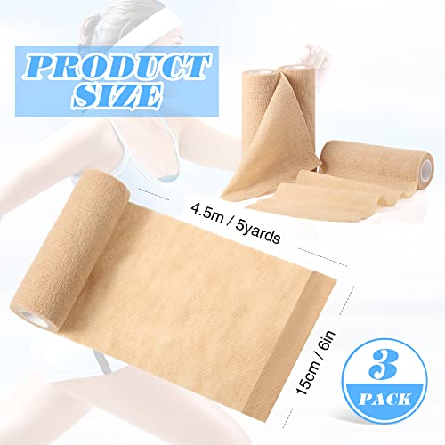 Nuanchu 3 Pcs Self Adhesive Cohesive Wrap Bandage 6inch x 5yard, Beige - color: Beige