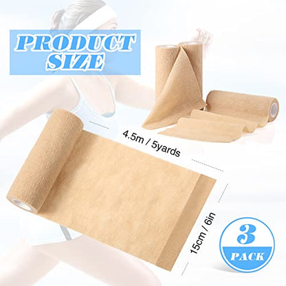 Nuanchu 3 Pcs Self Adhesive Cohesive Wrap Bandage 6inch x 5yard, Beige - color: Beige