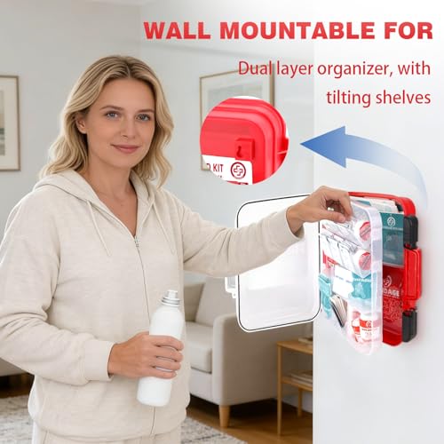400 Piece First Aid Kit, Organized Dual-Layer Wall-Mountable Hard Case - size: Extra Large