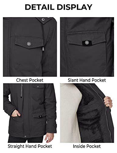 WenVen Men's Winter Thicken Fleece Cotton Military Parka Jacket Warm Coat - color: Grey, size: Medium