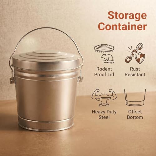 6 Gallon Galvanized Steel Storage Container with Locking Lid, Wire Handle