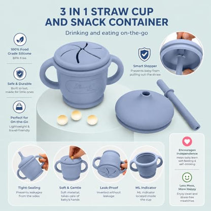 Silicone Baby Feeding Set, Suction Plates Bowls Bibs for Self Feeding –Gray | Baby Plates, Silicone Feeding Set, BPA-Free Toddler Bowls, Baby Spoons Forks, Empower Independence, Easy Clean - color: Gray