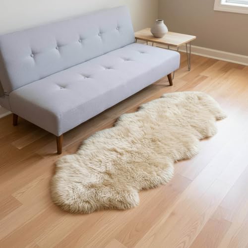 Premium Champagne Sheepskin Rug Genuine Double 2x6ft Pelt Fluffy Fur Rug for Bedrooms - color: Champagne, size: 2' x 6' (Natural)