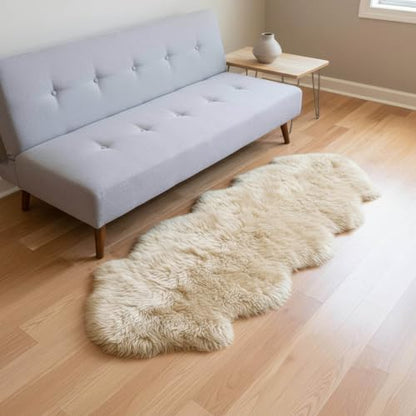 Premium Champagne Sheepskin Rug Genuine Double 2x6ft Pelt Fluffy Fur Rug for Bedrooms - color: Champagne, size: 2' x 6' (Natural)