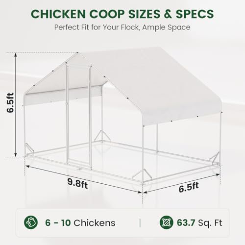 CHIKENCOOP 9.8x6.5x6.5ft Metal Chicken Coop, Hardware Cloth, Solar Light - size: 118.0"L x 80.0"W x 80.01"H
