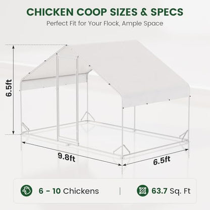 CHIKENCOOP 9.8x6.5x6.5ft Metal Chicken Coop, Hardware Cloth, Solar Light - size: 118.0"L x 80.0"W x 80.01"H