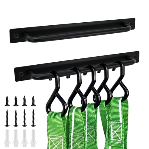 2Pcs Tie Down Hanger Holder Wall Mounted,Enclosed Race Trailer Garage Shop Storage Organizer,Aluminum Ratchet Strap Organizer for Tie Downs,Ratchet Straps,Bungee Cords（Black）