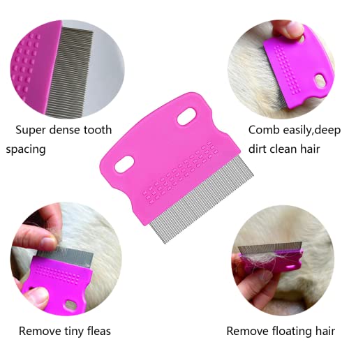 9 Pieces Pet Flea Lice Comb, Dog And Cat Tear Stain Remover Comb, Remove Eye Mucus Crust Dandruff Floating Hair. Pet Grooming Comb Kit For Long And Short Haired Dog Cat(Blue,Rose Red, Green)
