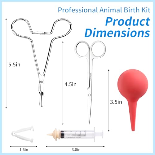 Animal Birth Kit: Clamps, Hemostat, Feeding Tube & Collars for Puppies | Complete kit for puppies, kittens, lambs. Includes 15 clamps, scissors, bulb syringe. Trusted for farm & home use.
