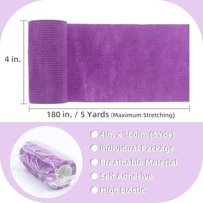 IndigoCase 6 Pack Self Adhesive Bandage Wrap 4 Inch x 5 yd Elastic Tape - color: Purple, size: 4 Inch - 6 Pack