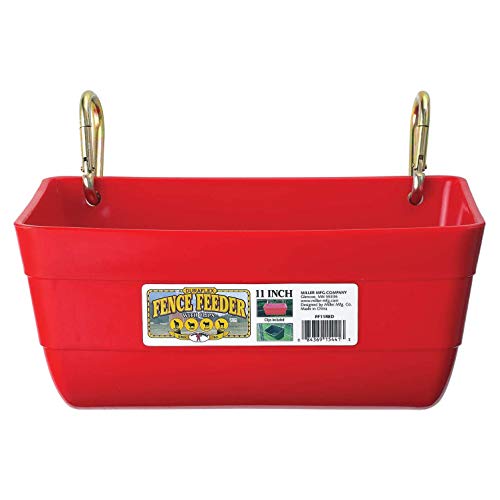 Little Giant FF11RED 4.5 Quart Heavy Duty Wall/Rail Mountable Feed Trough Bucket Fence Feeder, Red (4 Pack)