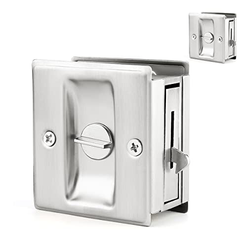 HOMOTEK 2 Pack Privacy Pocket Door Lock Hardware with Pull - Replace Old Or Damaged Sliding Door Locks Quickly and Easily, 2-3/4”x2-1/2”, for 1-3/8” Thickness Door, Brushed Nickel - color: Brushed Nickel, size: 2 Pack