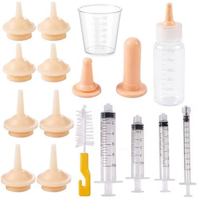 SYNLIN Newborn Pet Feeding Kit, 60cc Nursing Bottle + Multiple Oral Feeders + 10 Silicone Nipples + Cleaning Brush, Milk Feeding Tool Set for Puppy Kitten Hamster Rabbit Small Pets