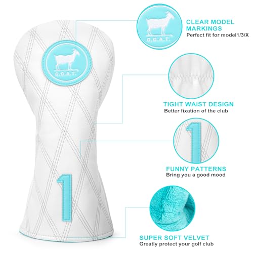 White and Blue Goat Style Golf Driver Headcover Fairway Wood Head Cover Hybrid UT Headcover Cover Premium Golf Accessories for Men - color: 1x driver cover